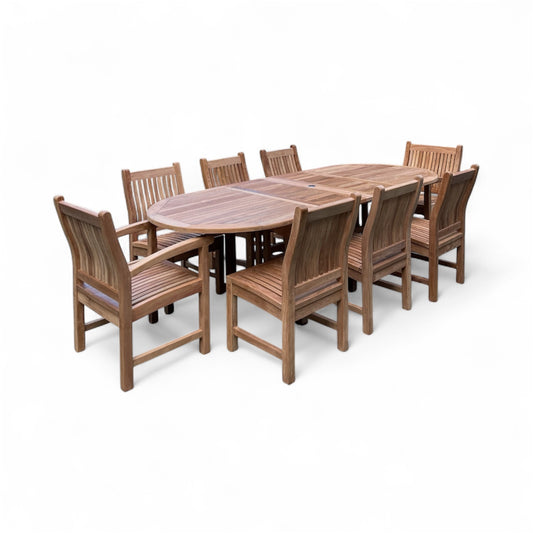 Our 2026 container of Teak dining sets are arriving soon. Check back for availability.