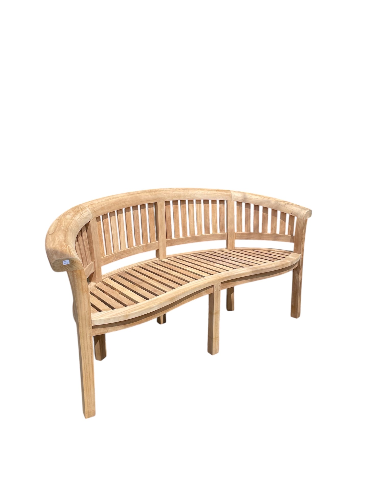 Curved three seater teak bench
