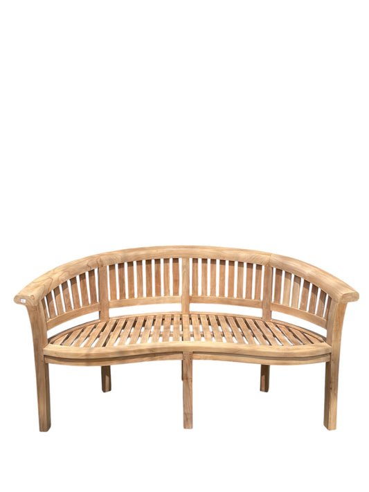 Curved three seater teak bench